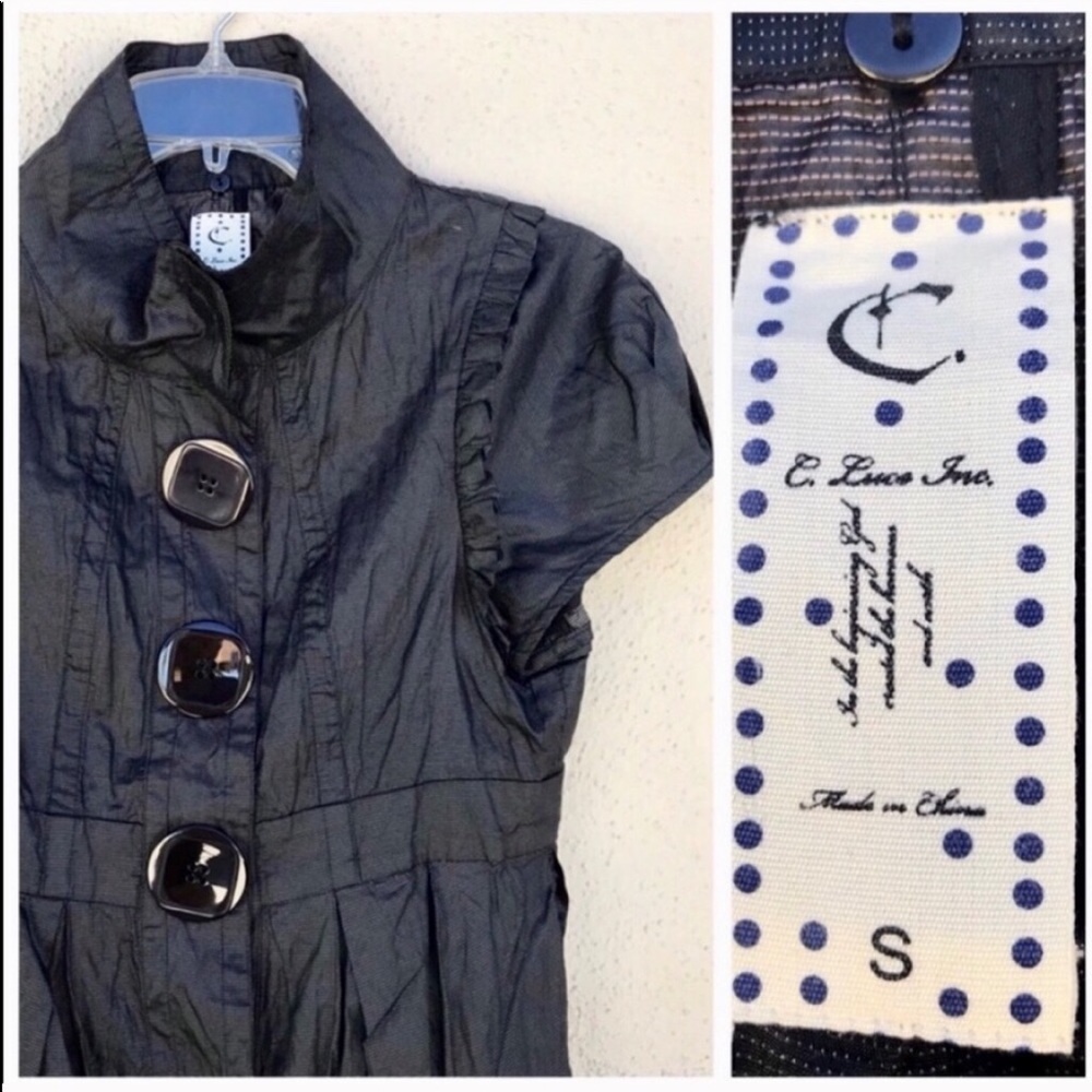 C. luce Black lab coat DRESS JACKET long metallic pockets overcoat avant-garde - Picture 5 of 7